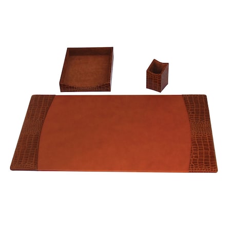 Dacasso Protacini Cognac Brown Italian Patent Leather 3-Piece Desk Set DF-6137